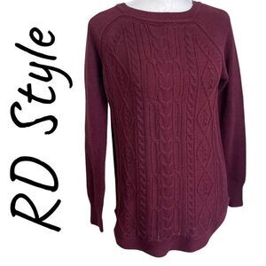 RD STYLE wine color, cable knit sweater, Cotton/ Acrylic blend , Size XS